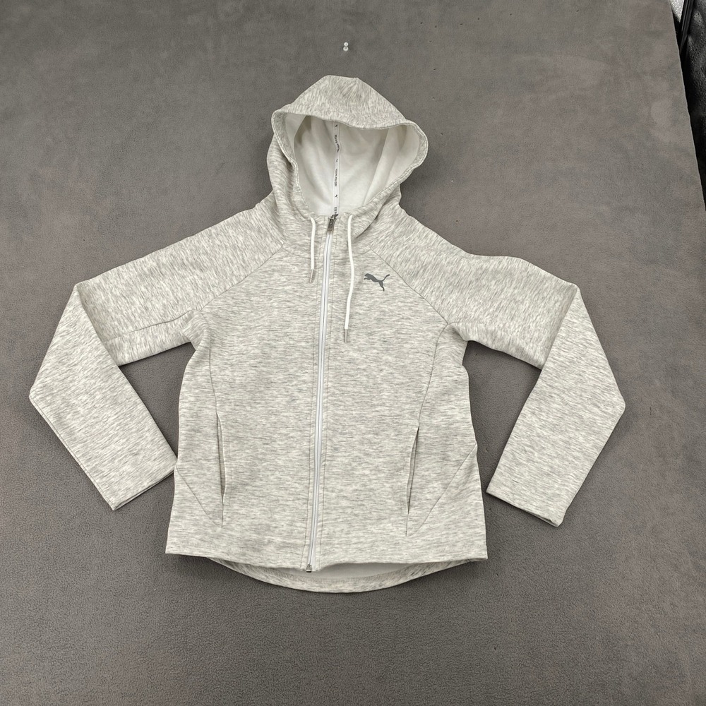 Puma Womens Full Zip Hoodie Grey Heathered Athletic Sweatshirt 585945-02 XS